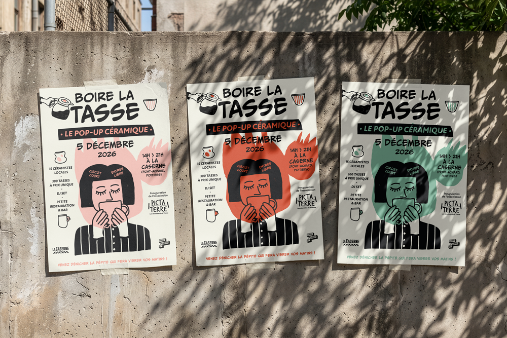 Affiches de Boire la Tasse, le pop-up céramique de PictaTerre, le 5 décembre 2026 à La Caserne, Poitiers